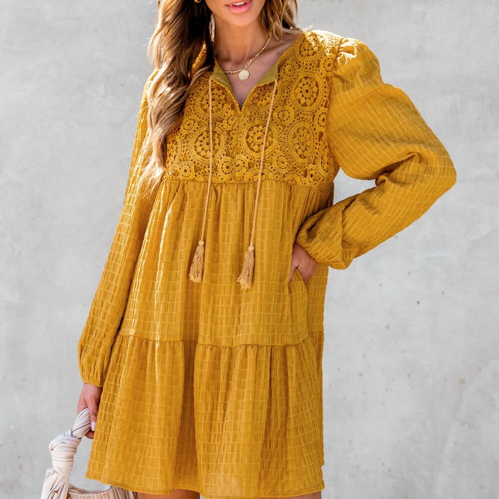 Cupshe Yellow Embroidered Floral Seersucker Dress